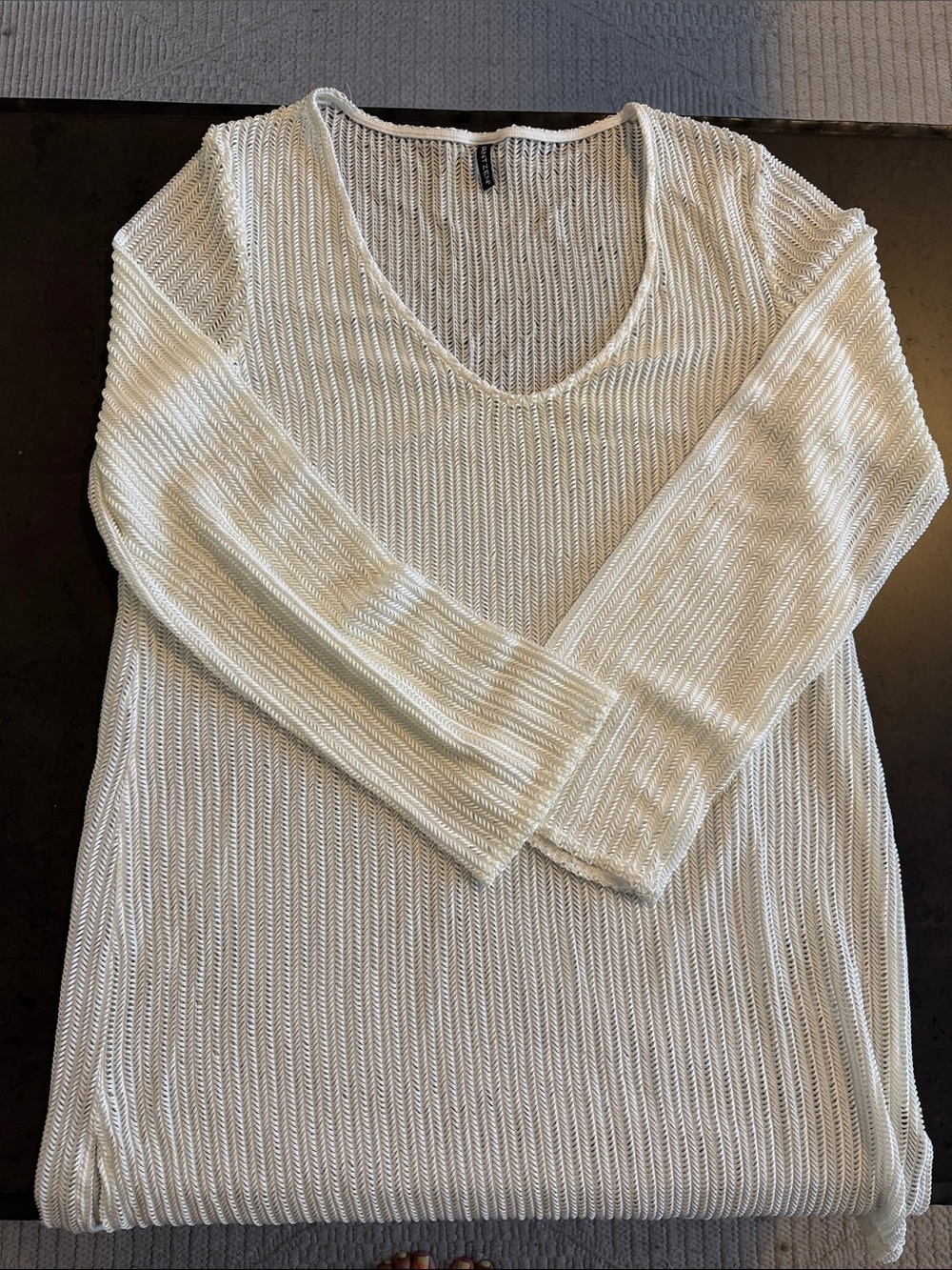 Lightweight Open-Knit V-Neck Ivory Coverup